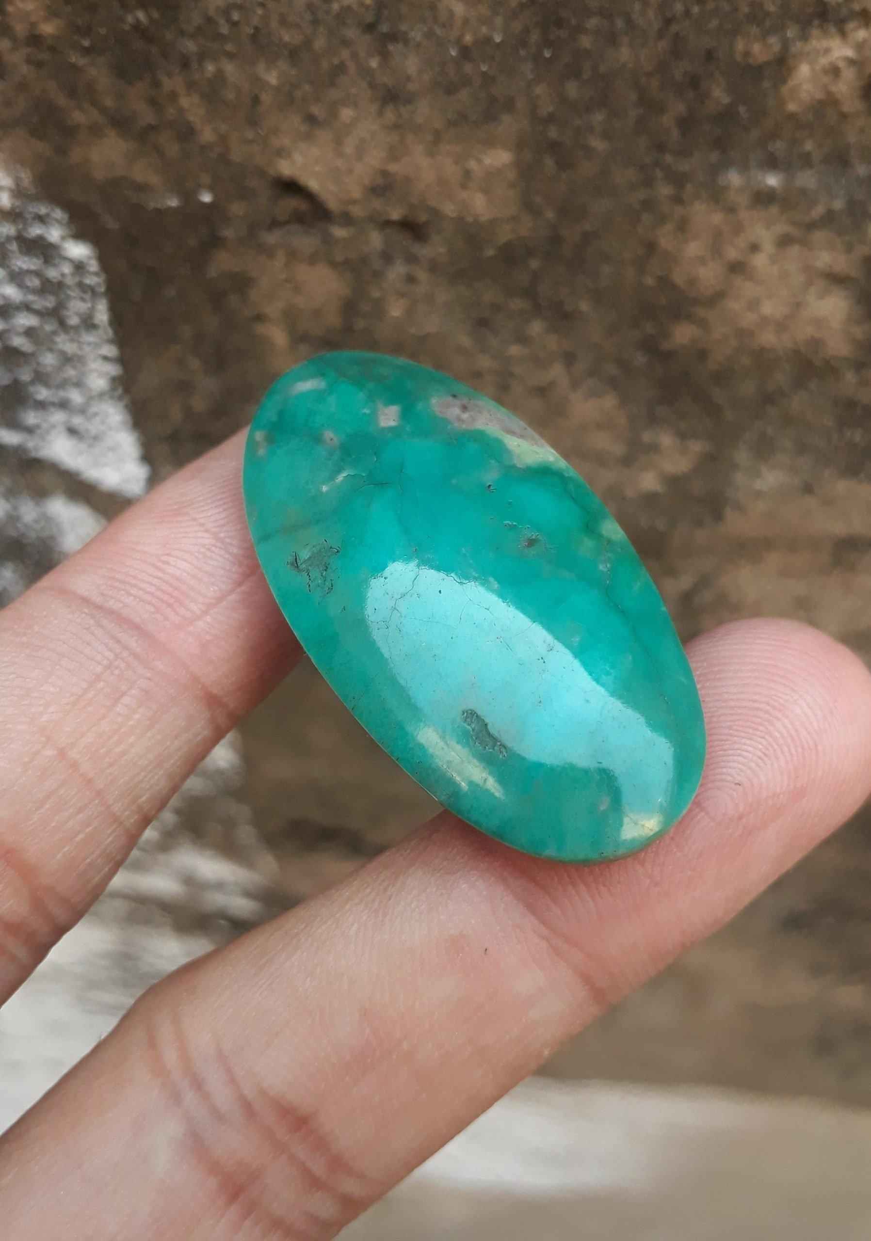 43ct Morenci Turquoise - Natural Green Matrix Turquoise - Shajri Feroza - Dimension - 41x22mm