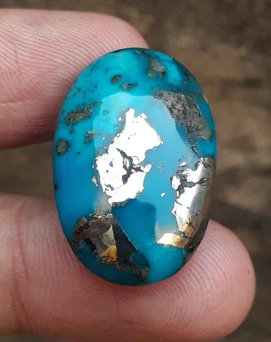 Natural Turquoise with Pyrite - Blue Matrix Turquoise - Shajri Feroza- 40-Ct-26x18mm