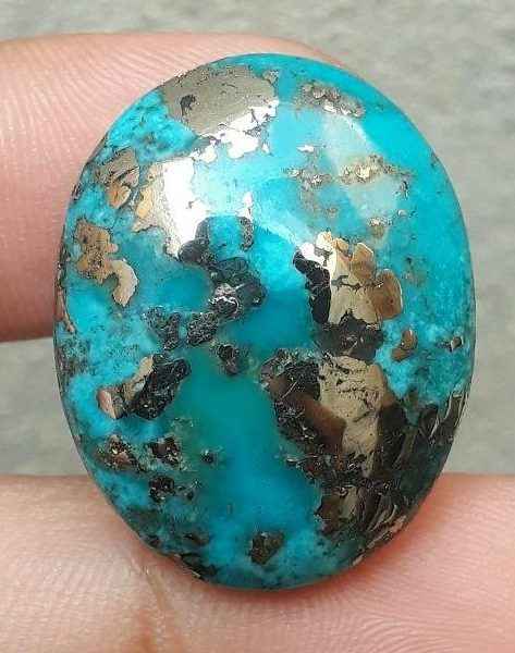Natural Turquoise with Pyrite - Blue Matrix Turquoise - Shajri Feroza- 56ct-28x22mm