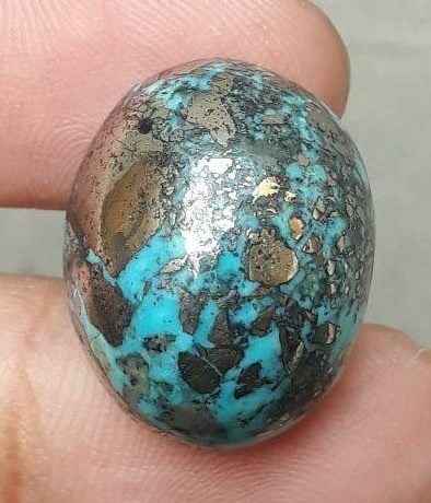 Natural Turquoise with Pyrite - Blue Matrix Turquoise - Shajri Feroza- 49ct-22x18mm