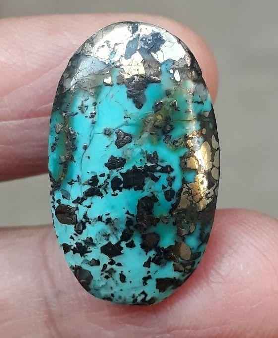 Natural Turquoise with Pyrite - Blue Matrix Turquoise - Shajri Feroza-  33ct-26x15mm