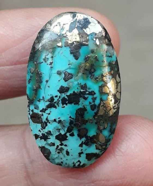 Natural Turquoise with Pyrite - Blue Matrix Turquoise - Shajri Feroza-  33ct-26x15mm