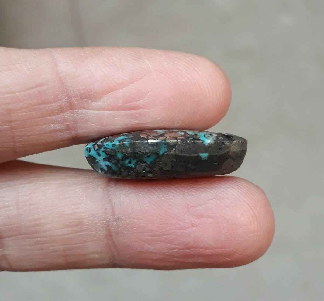 Natural Turquoise with Pyrite - Blue Matrix Turquoise - Shajri Feroza-  33ct-26x15mm