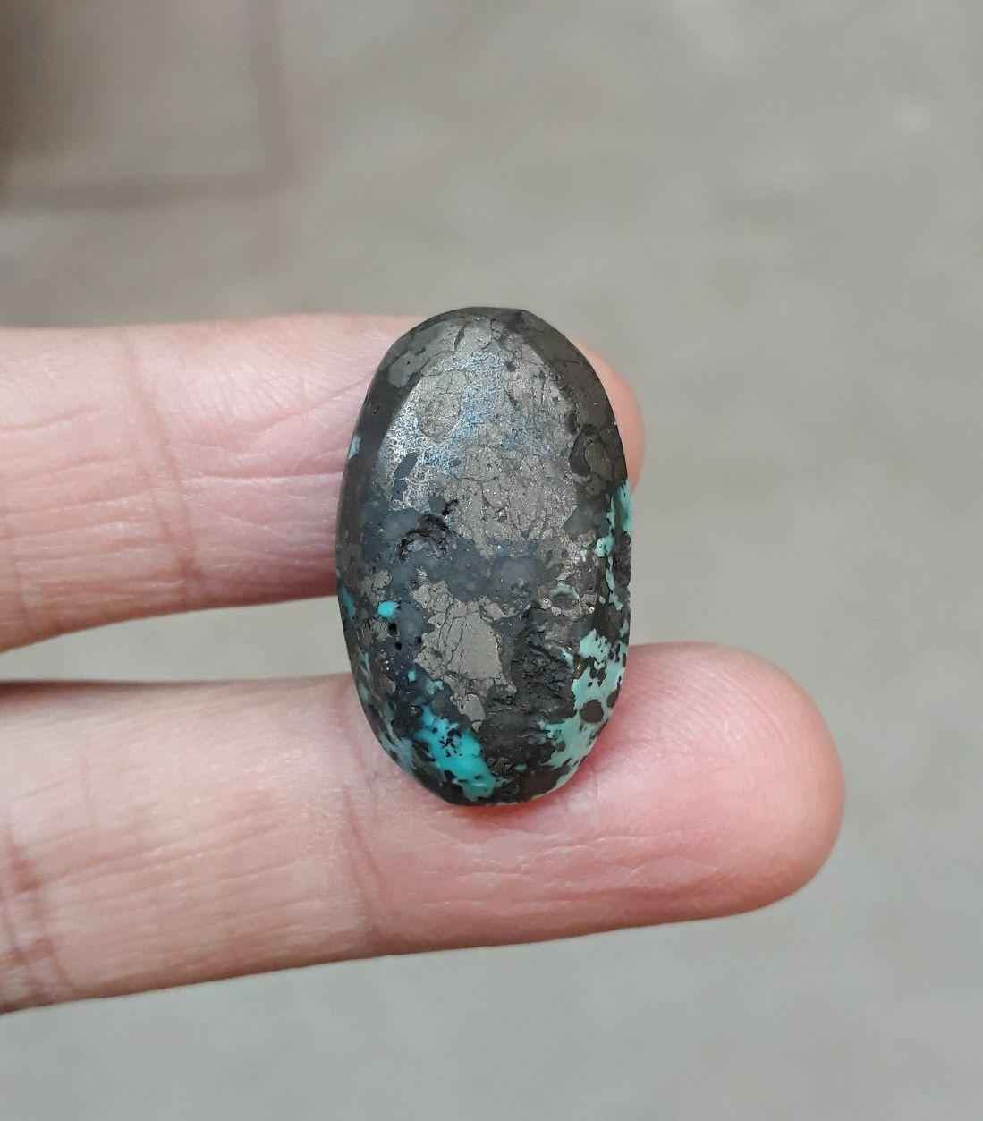 Natural Turquoise with Pyrite - Blue Matrix Turquoise - Shajri Feroza-  33ct-26x15mm