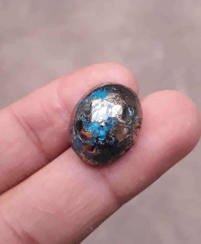 Natural Turquoise with Pyrite - Blue Matrix Turquoise - Shajri Feroza- 23ct-19x15mm