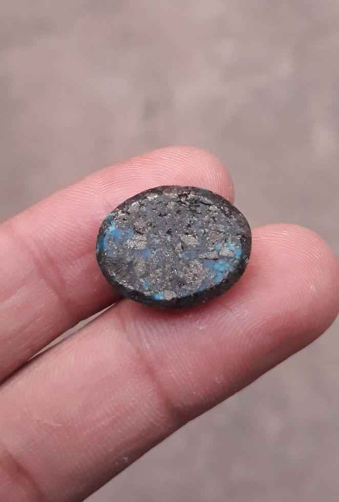 Natural Turquoise with Pyrite - Blue Matrix Turquoise - Shajri Feroza- 23ct-19x15mm