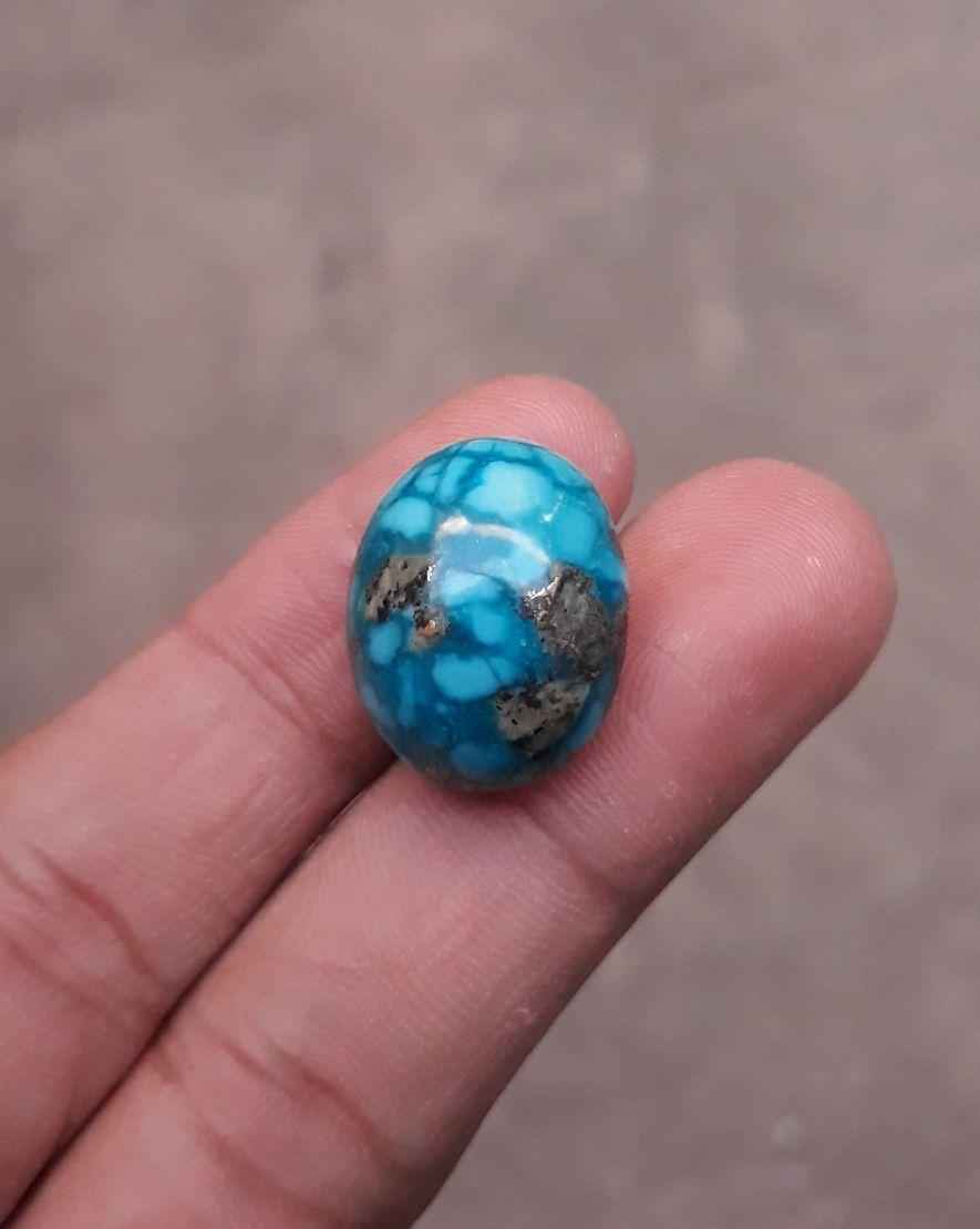 Natural Turquoise with Pyrite - Blue Matrix Turquoise - Shajri Feroza- 28ct-20x16mm