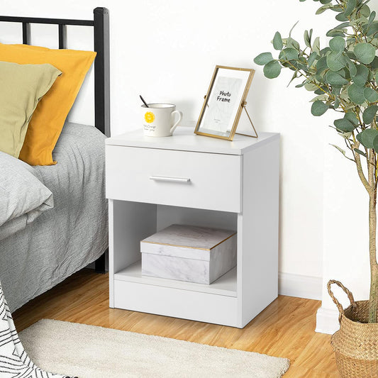 2-Tier Nightstand Set of 2, Bedside Cabinet End Table for Bedroom Home Office, White