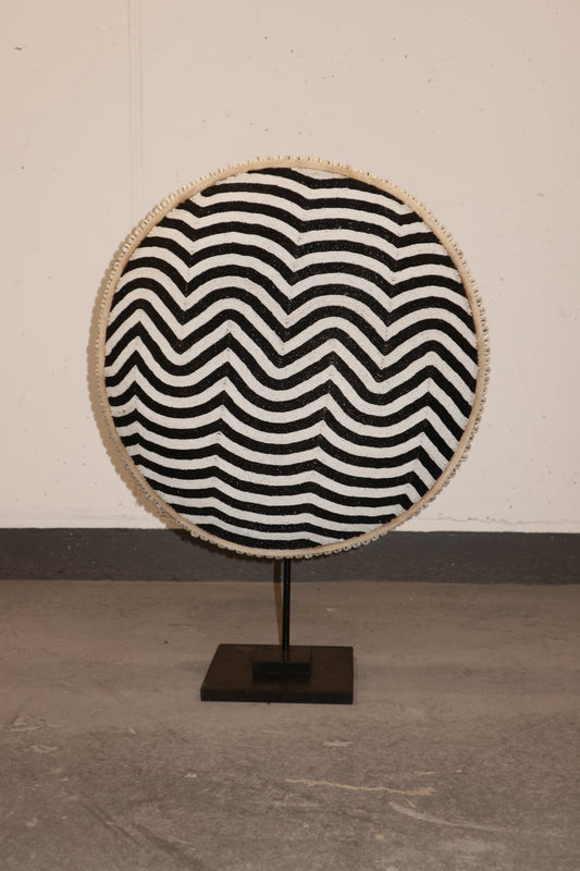 Cameroon Beaded Shield - L - 56cm Black & White 11