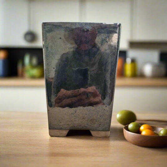 13cm Glazed Bonsai Pot | Cascade | 13cm x 19cm | Silver Black