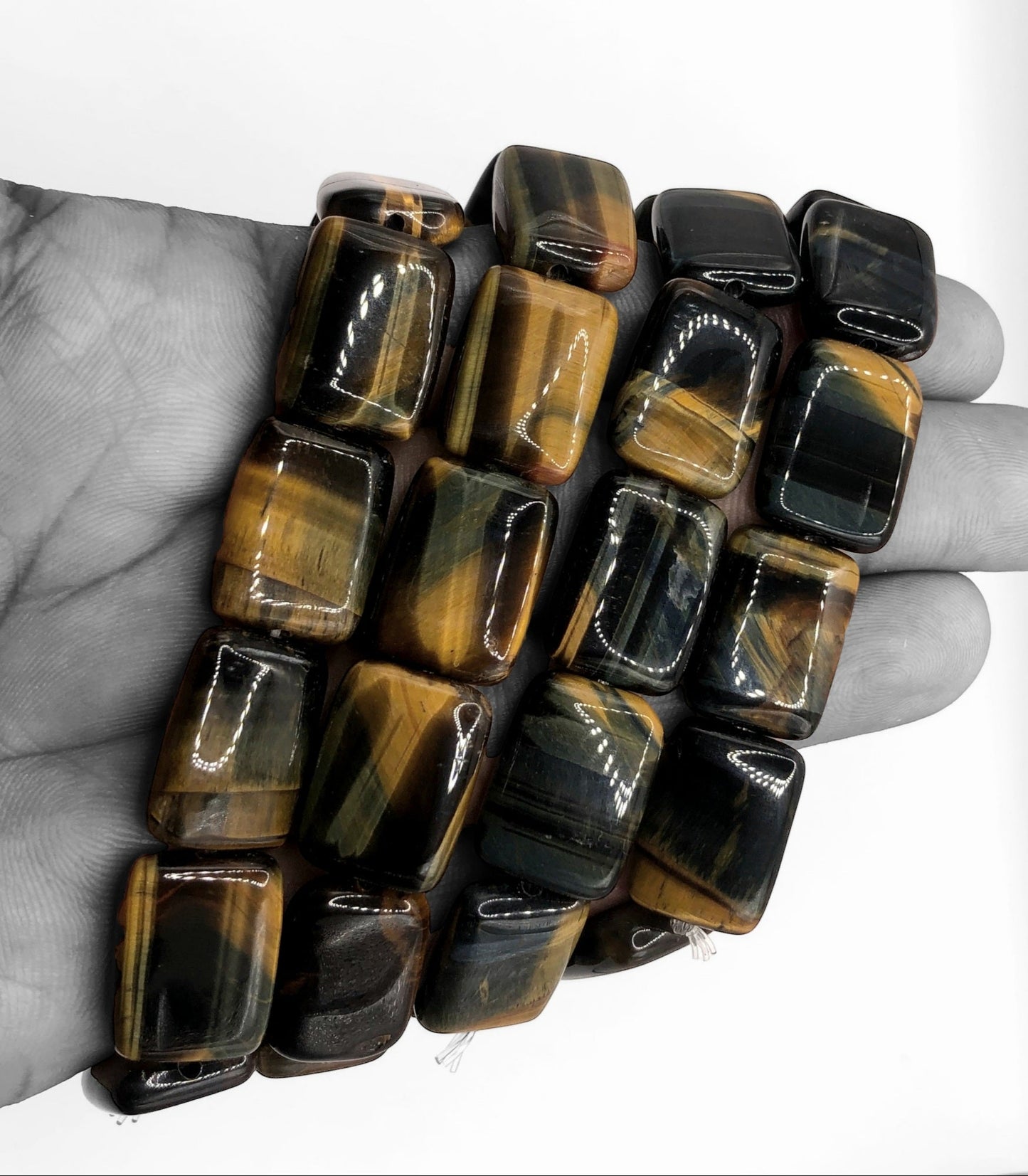18x13mm Premium Natural Black Yellow Tiger Eye Strech Bracelet