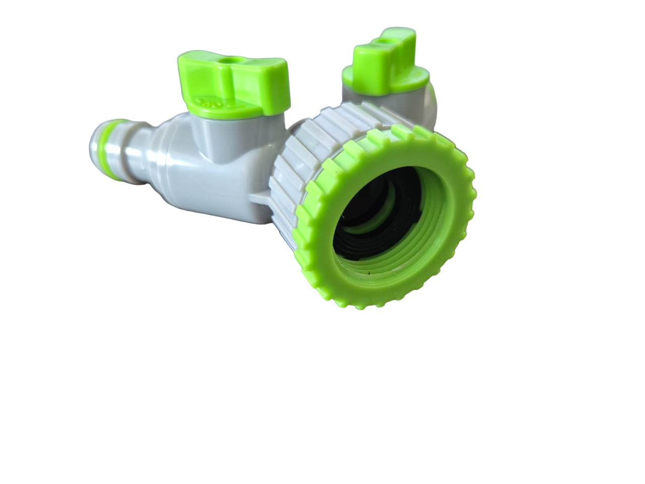 2-Way Tap Connector With Valves 1" or 3/4" BSP Female, Green/Gray