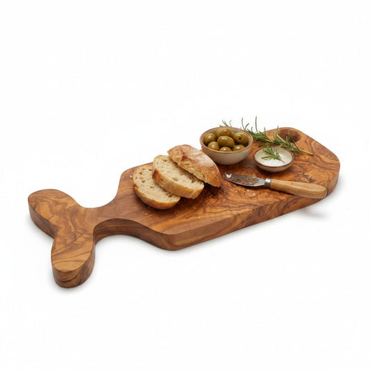 Handcrafted Fish-Shaped Olive Wood Serving Board - 36cm Artisan Charcuterie Platter & Cheese Board