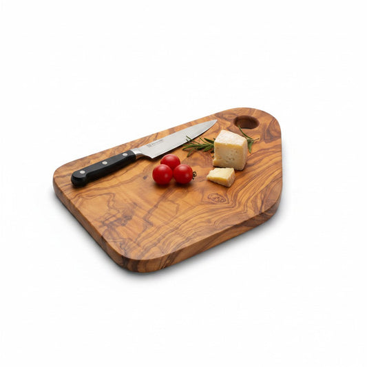 Handmade Olive Wood Cutting Board with Handle & Hanging Hole | Rustic Bread Cheese & Serving Board | Beautiful Natural Grain | 28 cm