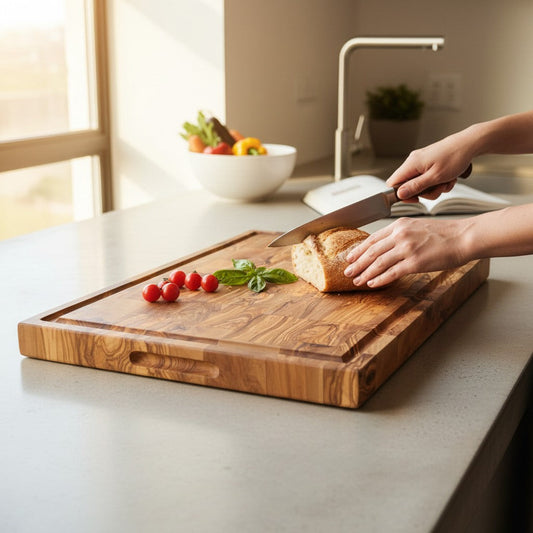 End Grain Olive Wood Cutting Board with Juice Groove