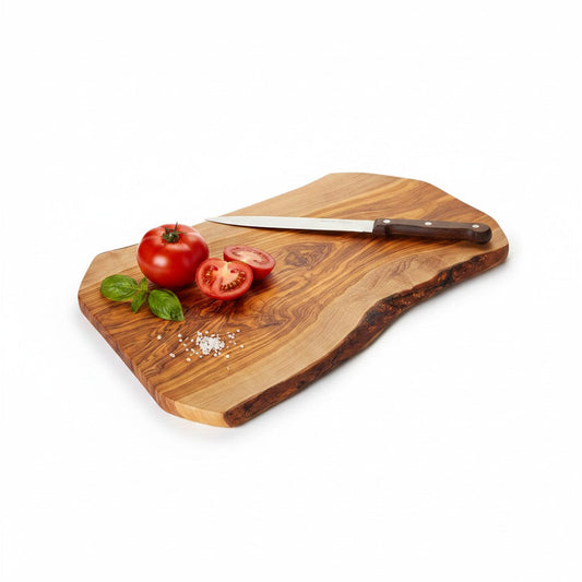 Handmade Olive Wood Live Edge Cutting Board — Rustic Charcuterie & Serving Board | Natural Bark Edge