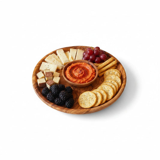Handcrafted Olive Wood Round Plates - Individual Trays or 3pc Nesting Set