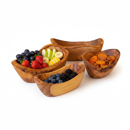Handmade Olive Wood Boat Bowl | Deep Oval Fruit Salad & Serving Bowl | Beautiful Natural Grain | 13 cm · 15 cm · 18 cm
