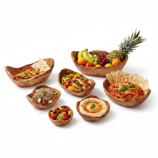 Hand-Carved Olive Wood Salad Bowl – 20–45 cm Rustic Serving Bowl
