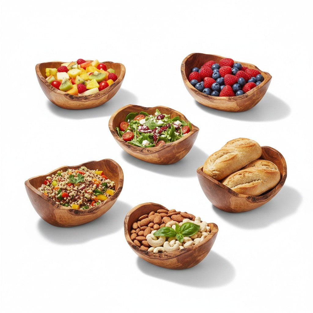 Hand-Carved Olive Wood Salad Bowl – 20–45 cm Rustic Serving Bowl