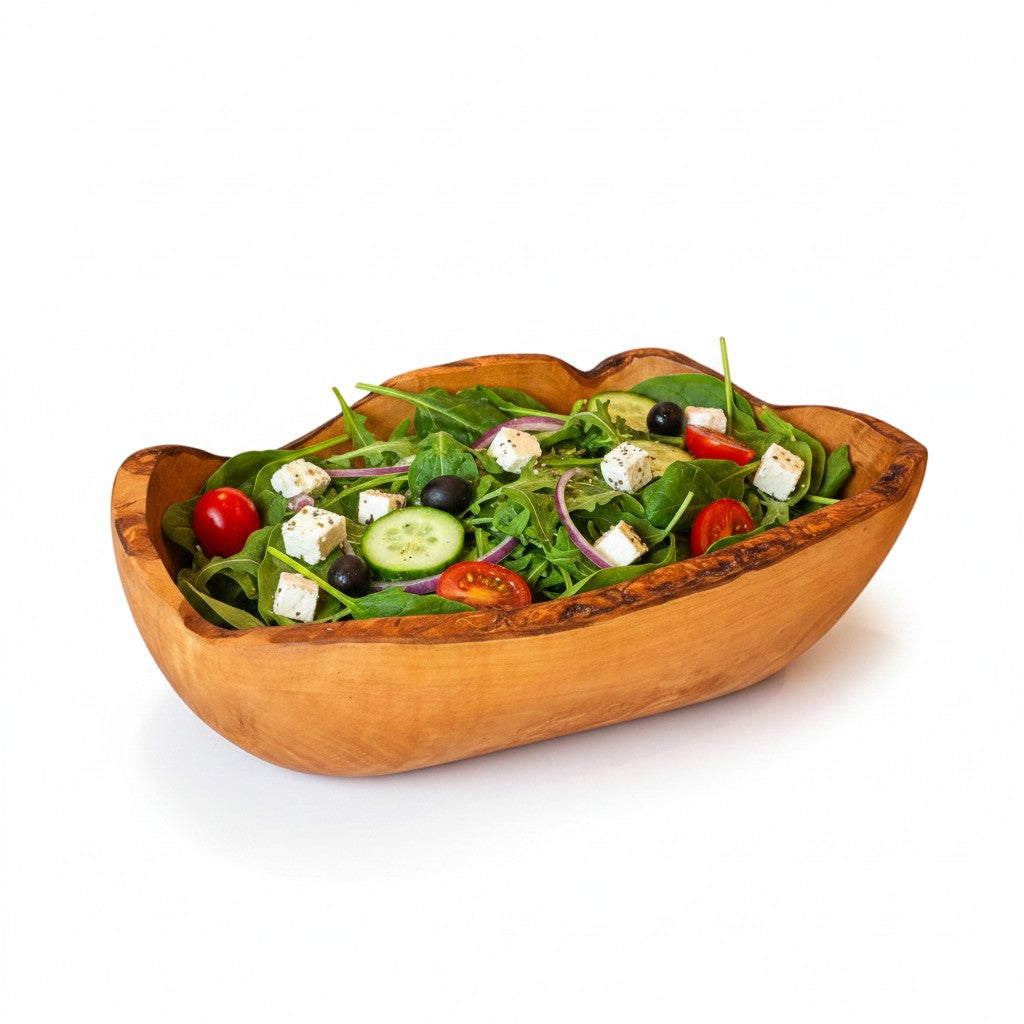 Hand-Carved Olive Wood Salad Bowl – 20–45 cm Rustic Serving Bowl