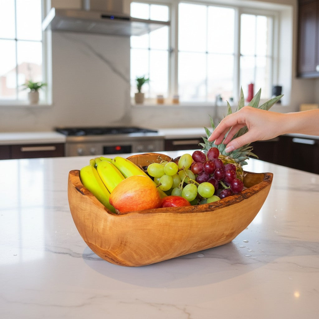 Hand-Carved Olive Wood Salad Bowl – 20–45 cm Rustic Serving Bowl