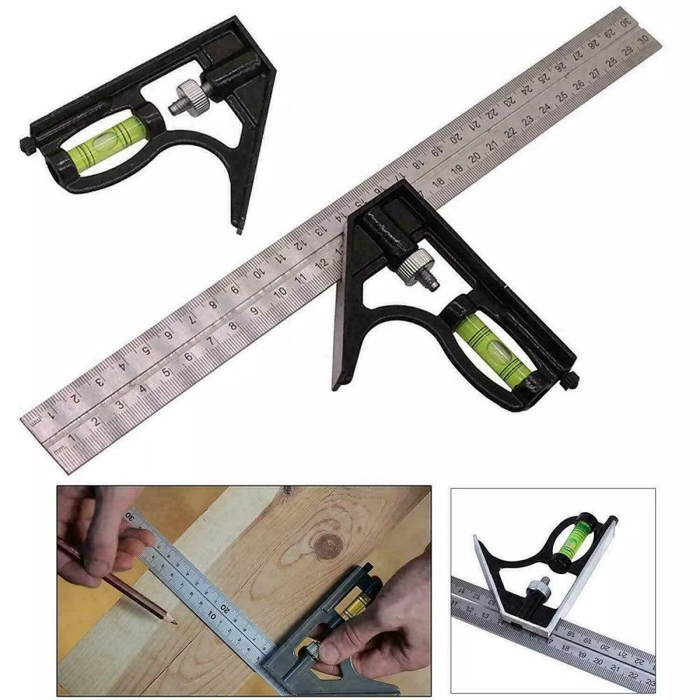 300mm (12") Adjustable Engineers Combination Try Square Set Right Angle Ruler UK