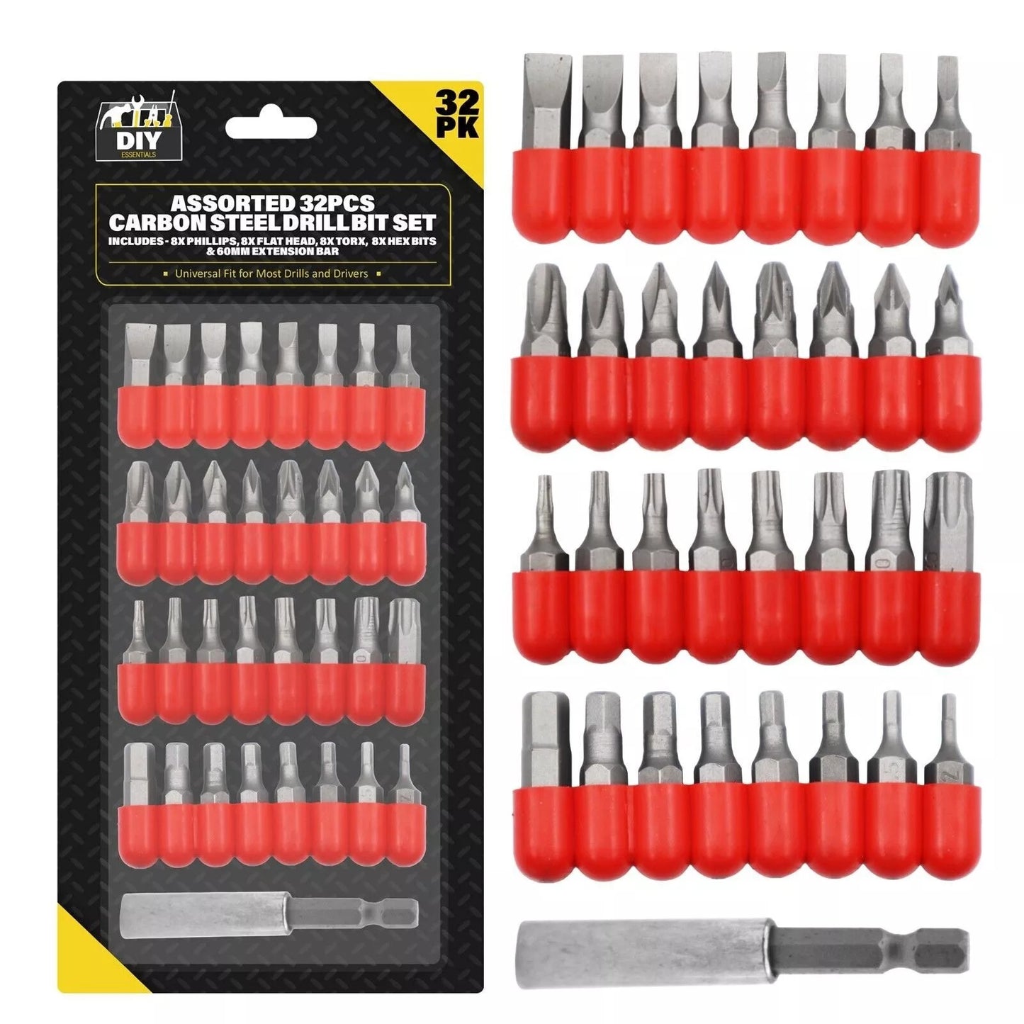 32PC Assorted Power Drill Bit Set Screwdrivers Phillips Flat Head Torx Hex & Bar