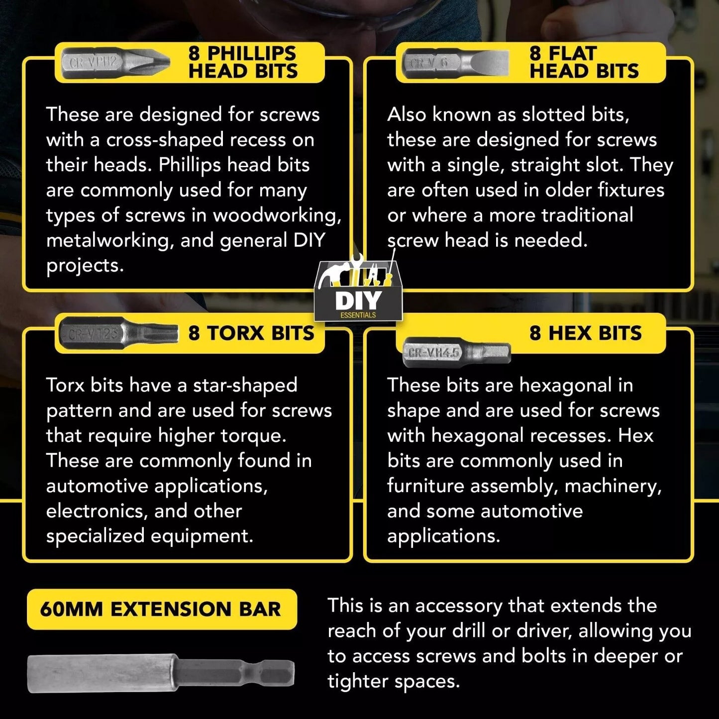 32PC Assorted Power Drill Bit Set Screwdrivers Phillips Flat Head Torx Hex & Bar