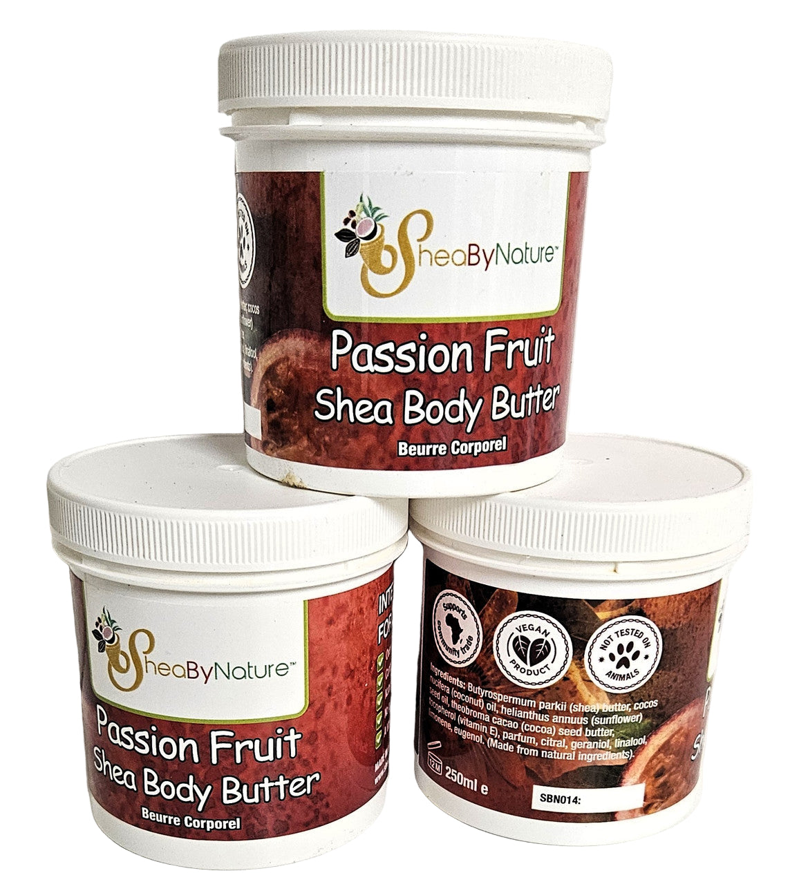 3 Pots of Sheabynature Passion Fruit Body butter Shea body butter - Intesive moisturiser for very dry skin.250g bigger tub