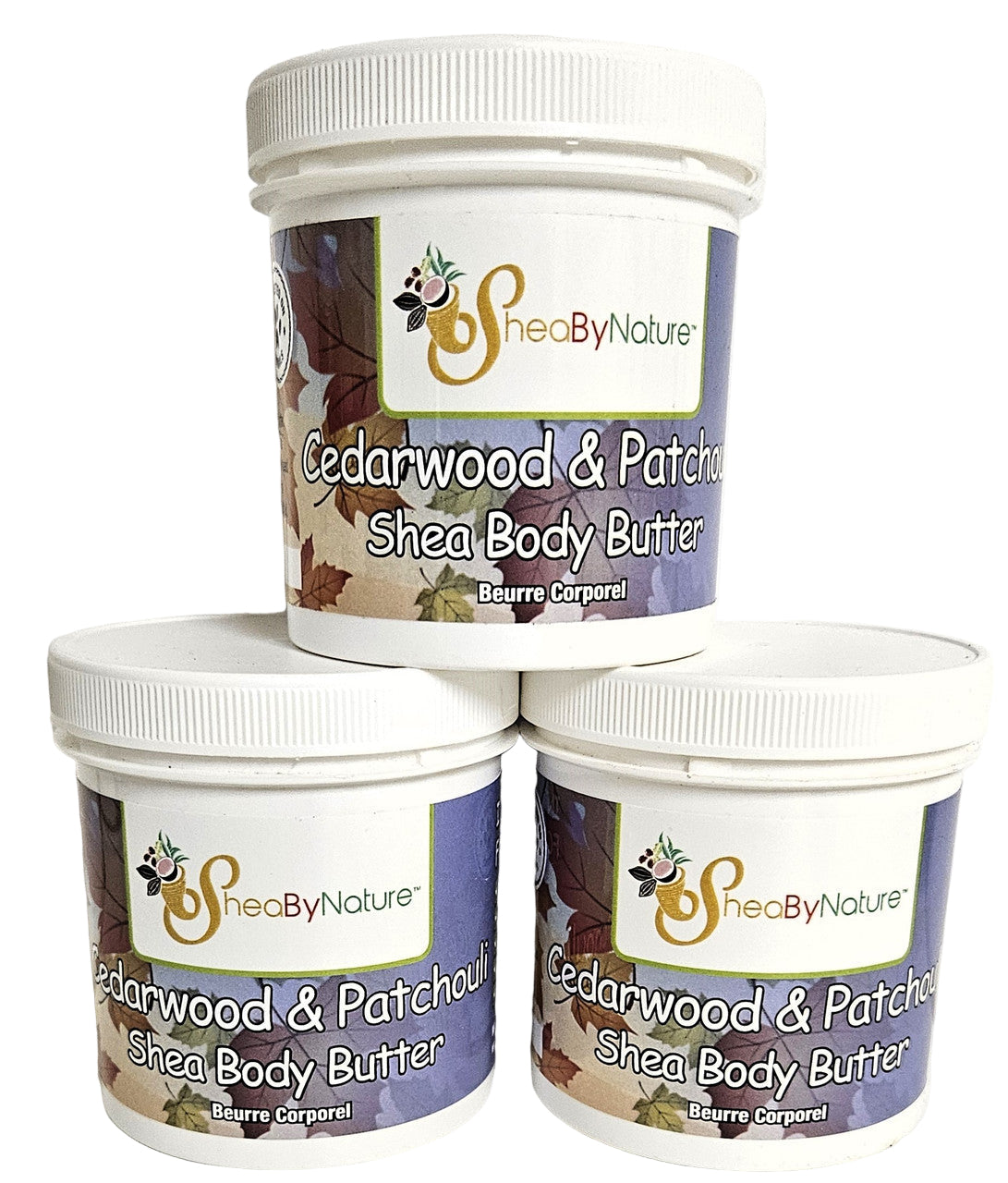 3 Pots of Sheabynature Cedarwood & Patchouli Shea Butter Body Butter with Coconut Oil and Cocoa Butter , Natural Skincare Product for Dry Skin 250g