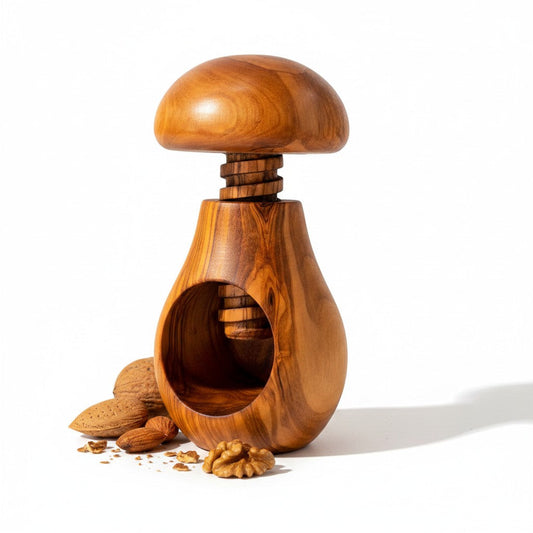 Olive Wood Mushroom Nutcracker | Wooden Screw Thread Manual Nut Breaker Tool