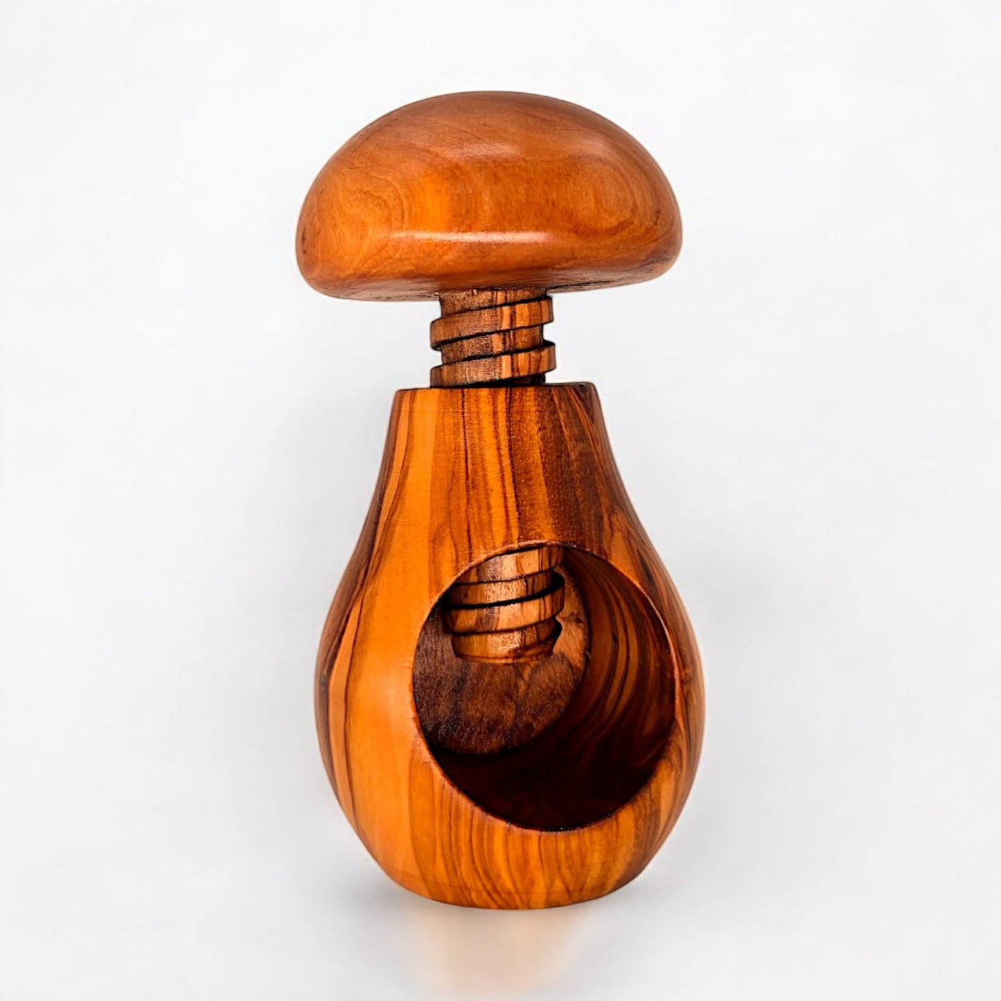 Olive Wood Mushroom Nutcracker | Wooden Screw Thread Manual Nut Breaker Tool