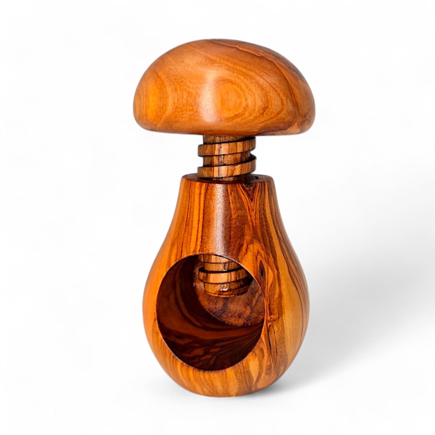 Olive Wood Mushroom Nutcracker | Wooden Screw Thread Manual Nut Breaker Tool