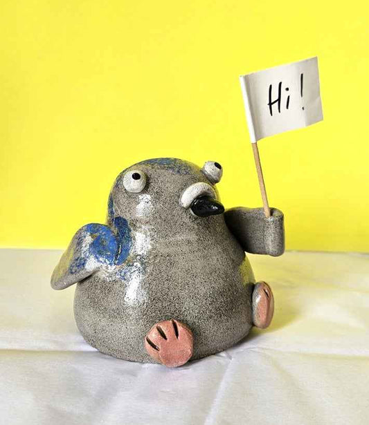 Pigeon with Sign - Handmade Ceramic Friend