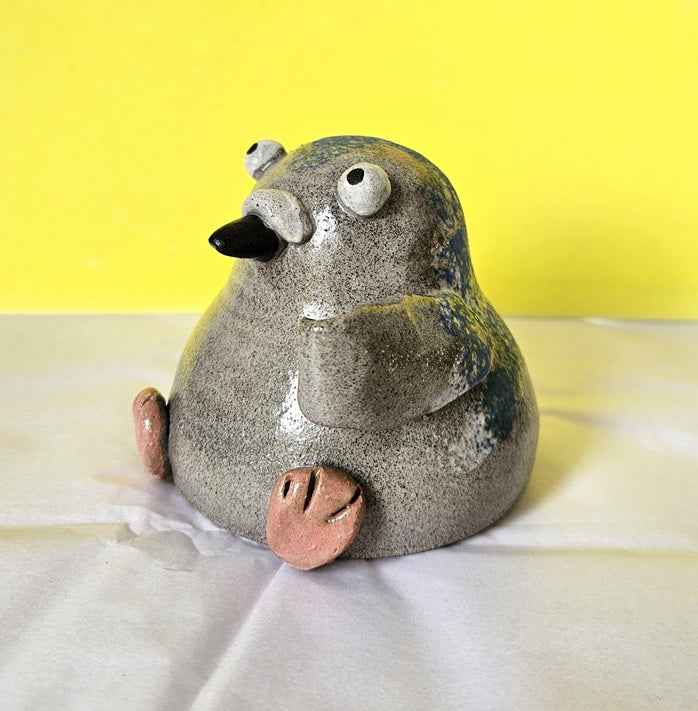 Pigeon with Sign - Handmade Ceramic Friend
