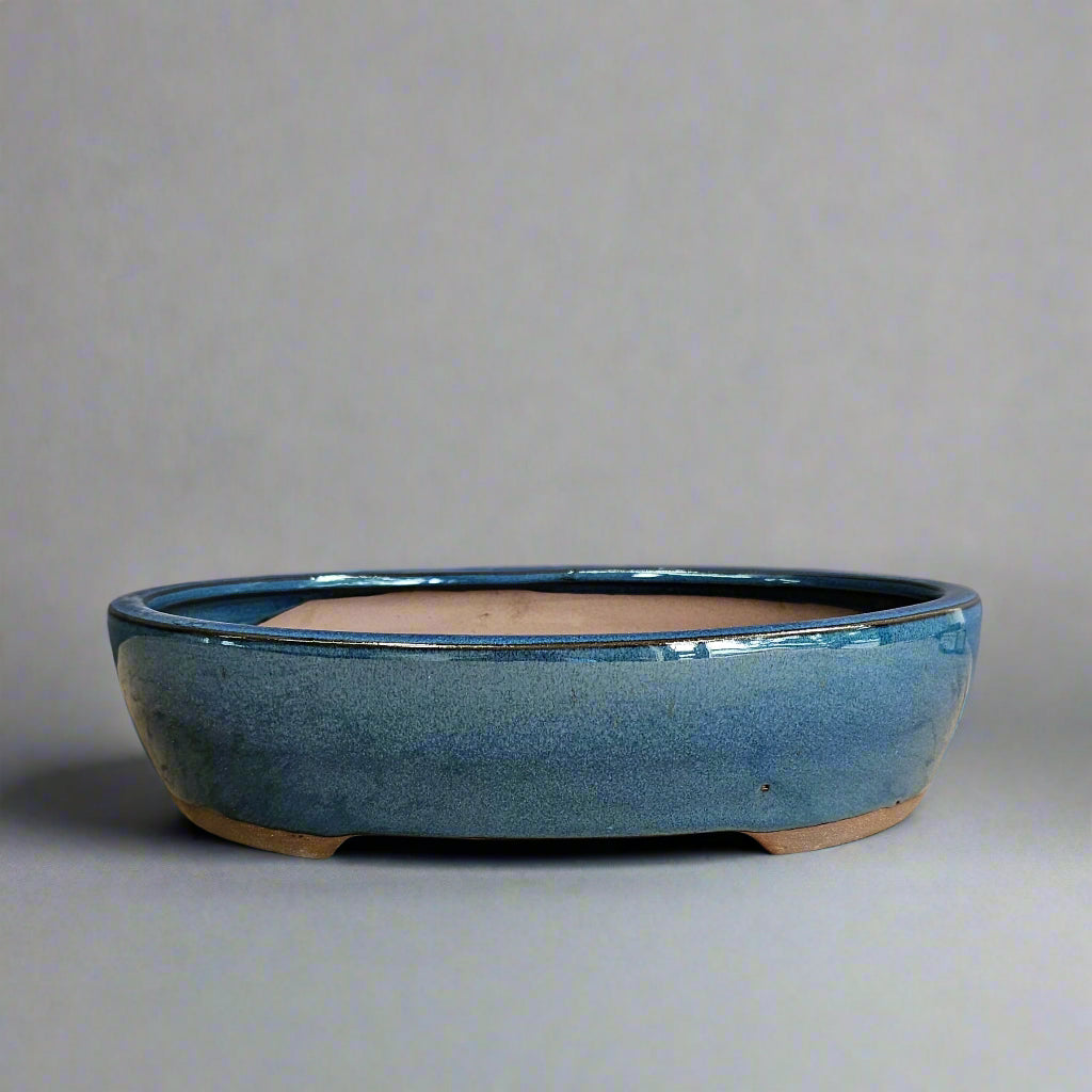38cm Glazed Bonsai Pot | Oval | 38cm x 31cm x 7cm | Blue