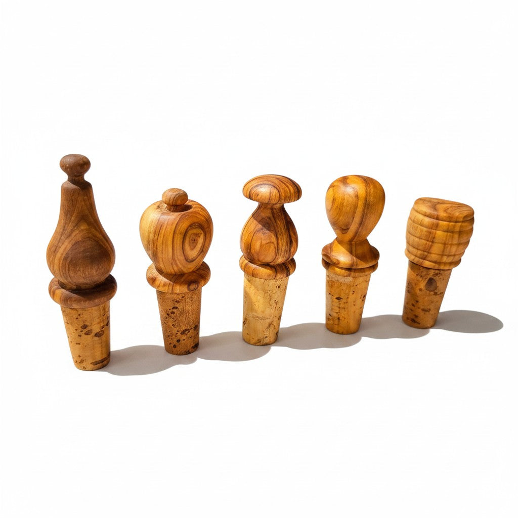 Olive Wood Wooden Bottle Stopper Handcrafted Wine Cork | Mushroom | Pear | Round | Apple