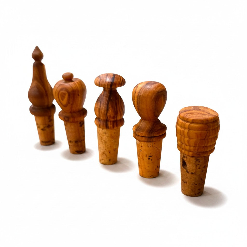 Olive Wood Wooden Bottle Stopper Handcrafted Wine Cork | Mushroom | Pear | Round | Apple