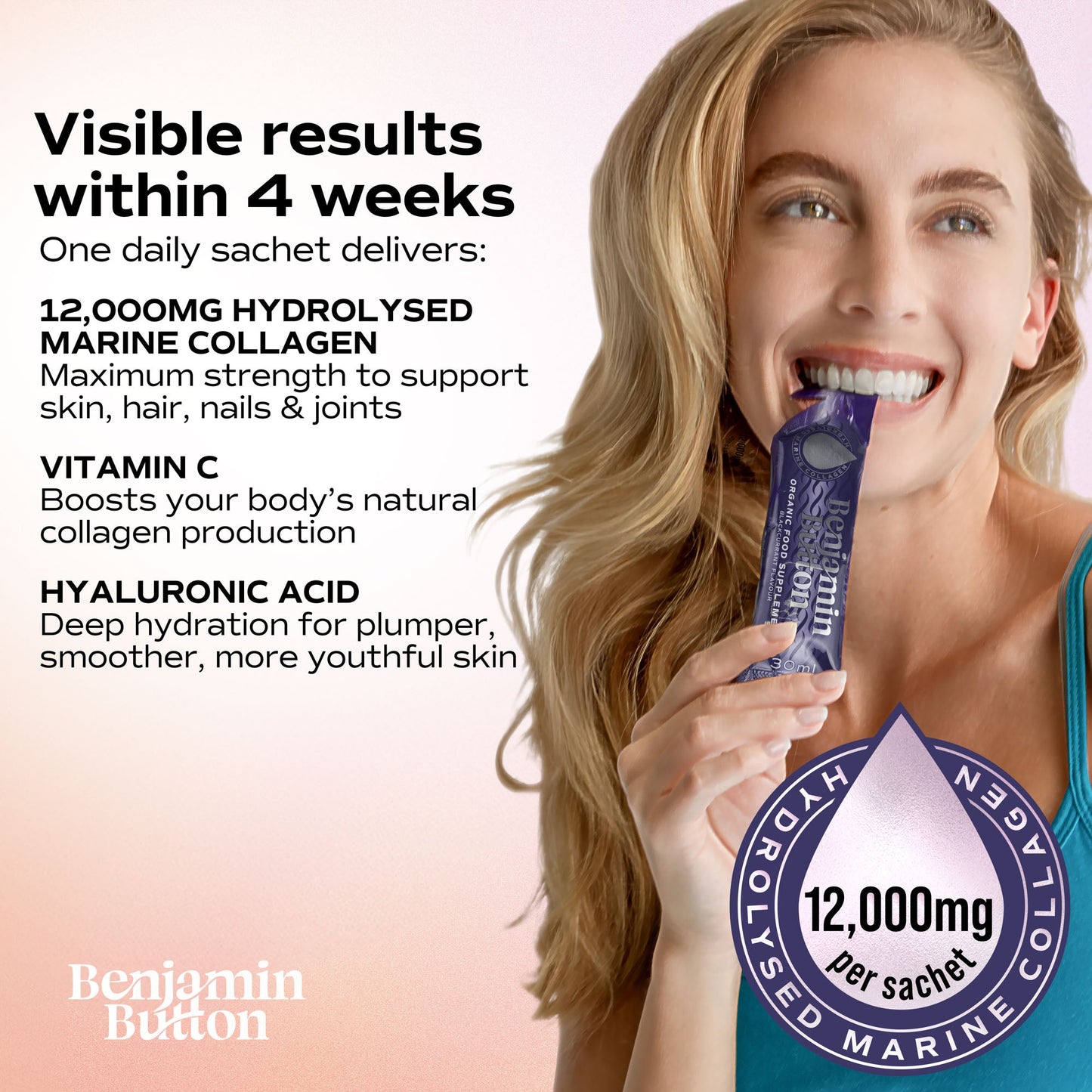 28x BlackCurrant 12,000mg Marine Collagen Liquid Sachets