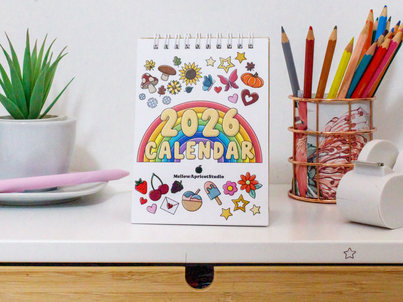 2026 Colourful Mini Desk Calendar with Journal Prompts
