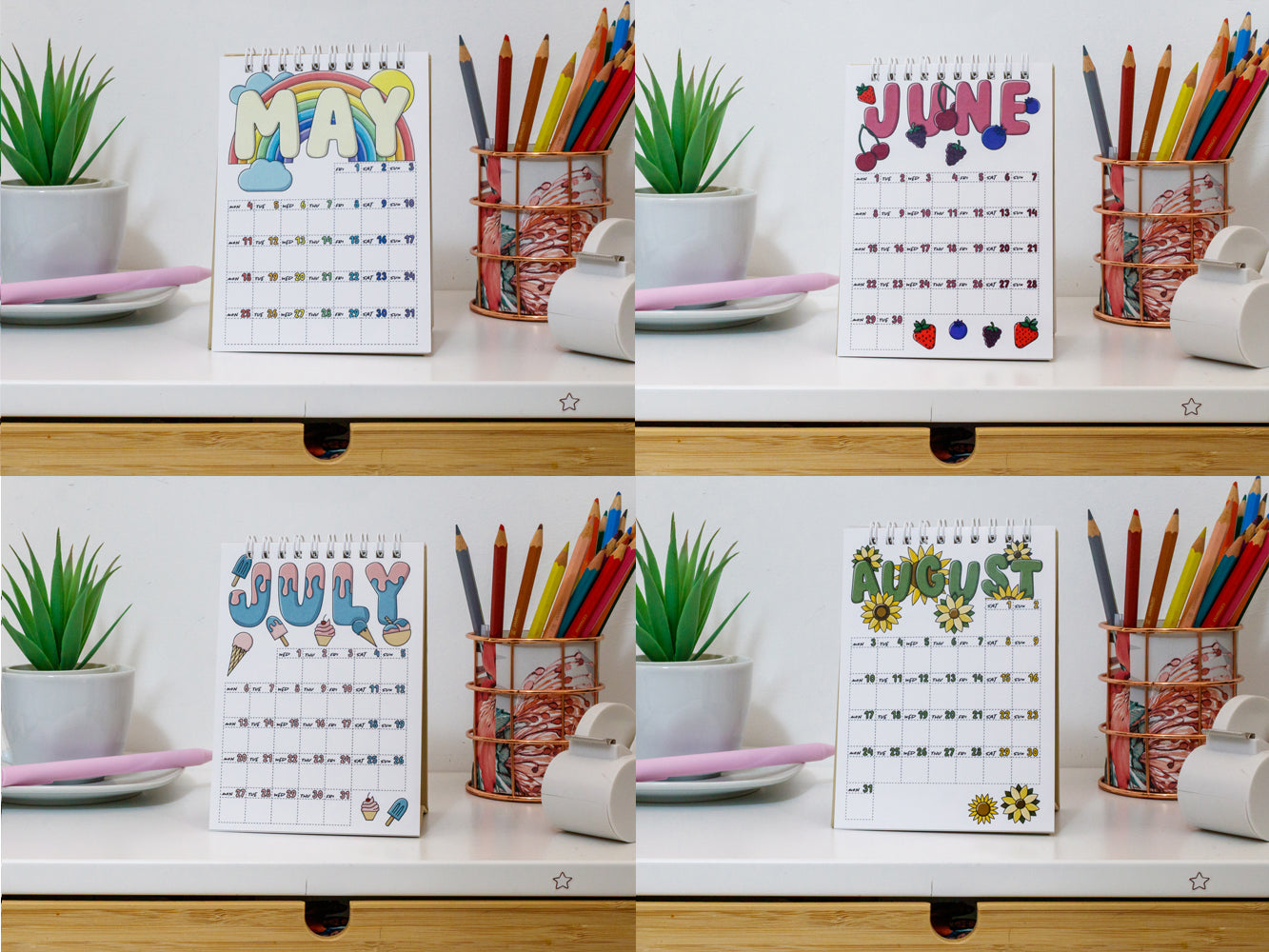 2026 Colourful Mini Desk Calendar with Journal Prompts