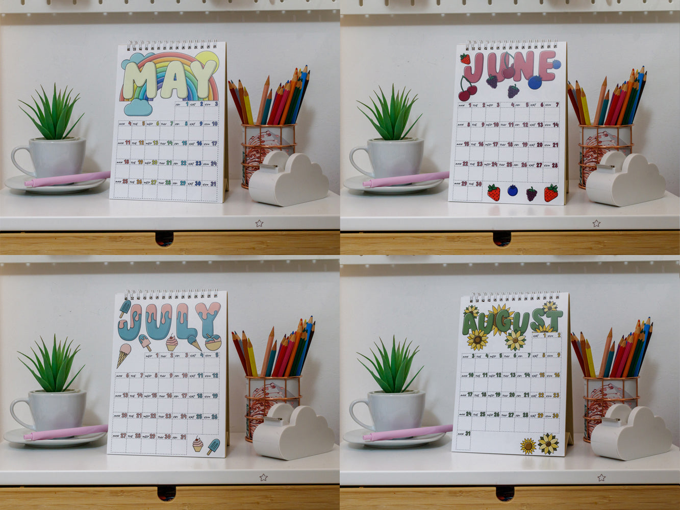 2026 Colourful Desk Calendar with Journal Prompts