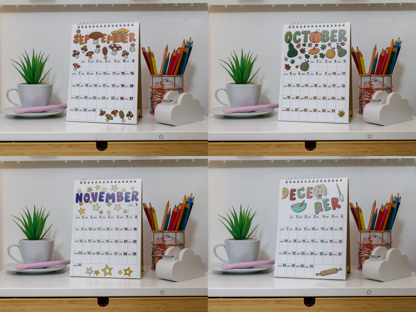 2026 Colourful Desk Calendar with Journal Prompts