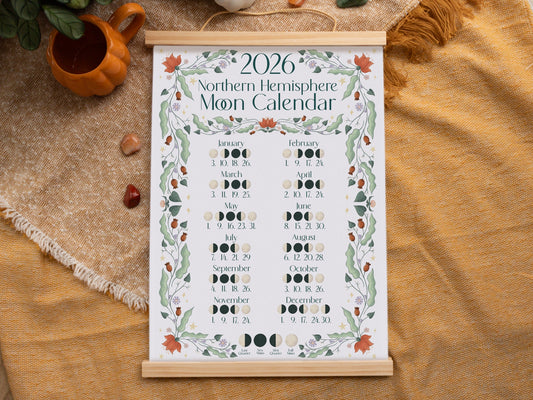 2026 Moon Calendar - A3 Print - Northern Hemisphere
