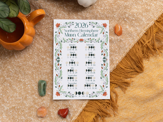 2026 Moon Calendar - A5 Print - Northern Hemisphere