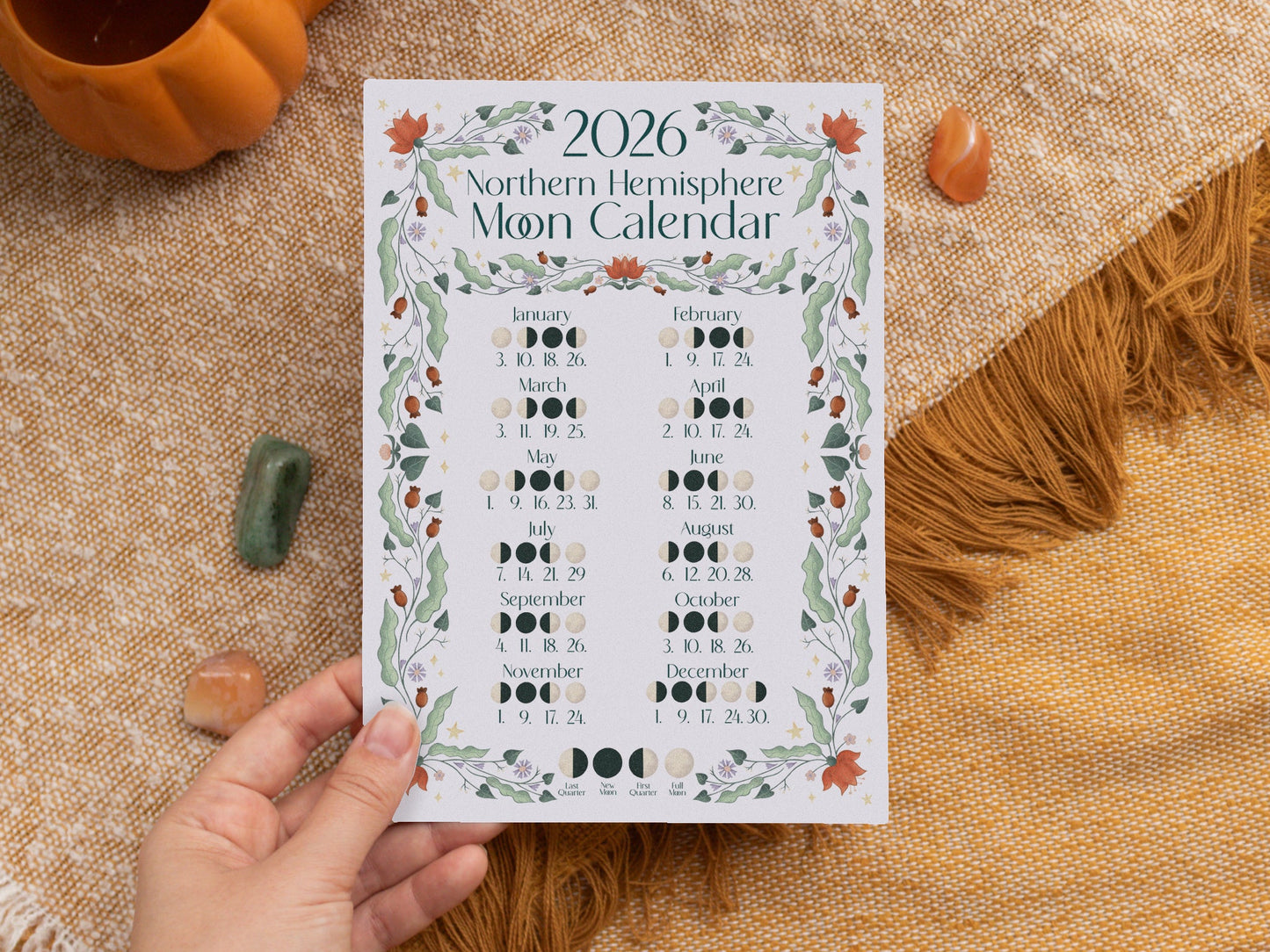 2026 Moon Calendar - A5 Print - Northern Hemisphere