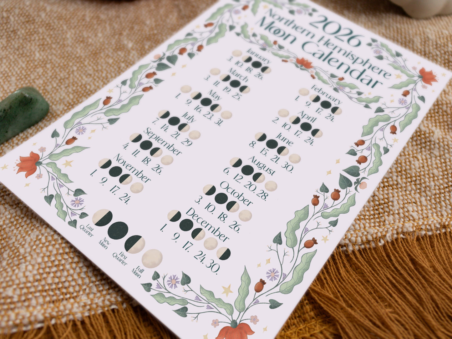 2026 Moon Calendar - A5 Print - Northern Hemisphere