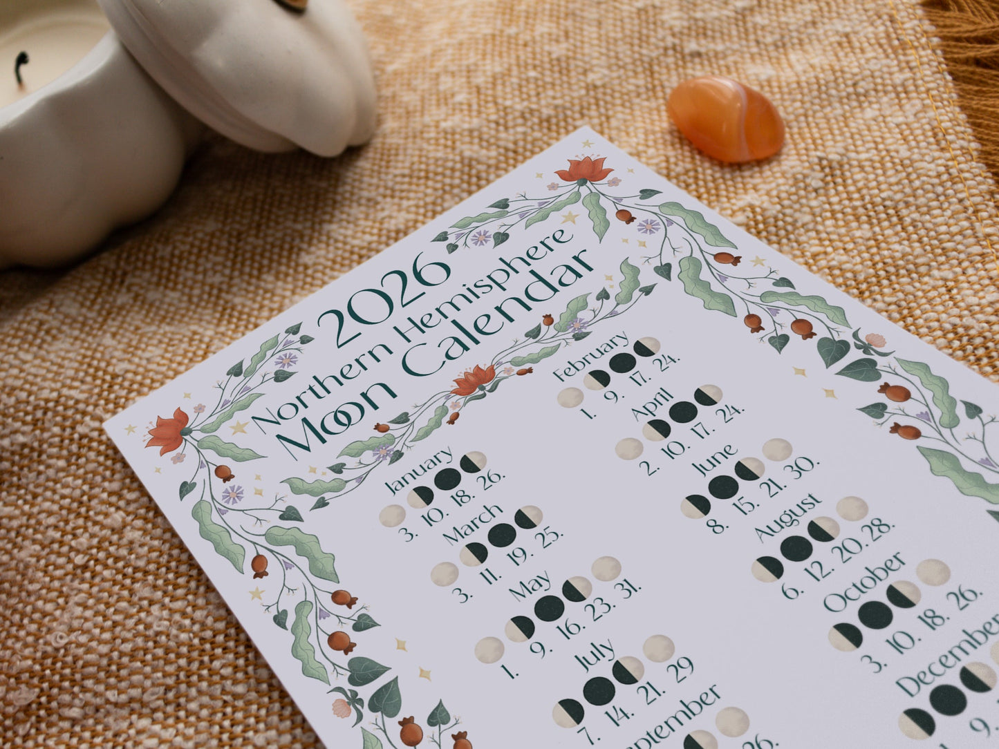 2026 Moon Calendar - A5 Print - Northern Hemisphere