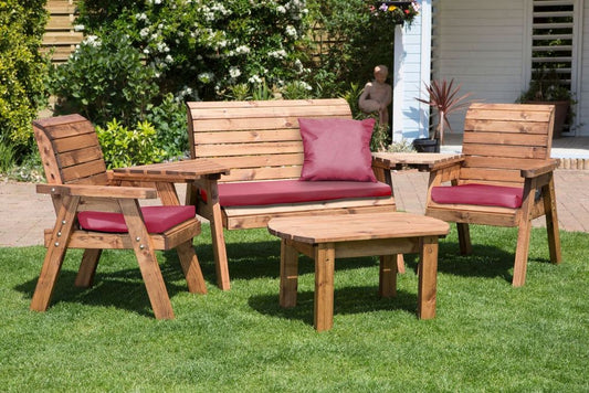 Charles Taylor Trading Four Seater Multi Set With Burgundy Cushion Brown
